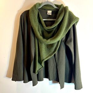 LA BOTTEGA DI BRUNELLA Sz L (estimated) Olive Green Scarf Cardigan Wool Blend